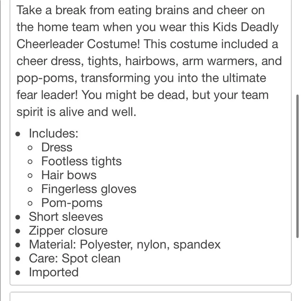 Spirit Deadly Cheerleader Girls Costume